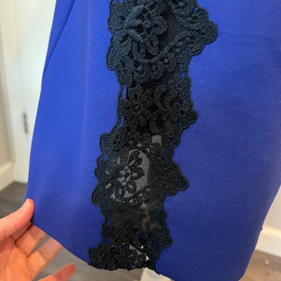 Rebecca Taylor Royal Blue with Black Lace Trim Sleeveless Midi Dress, Size 2 - Picture 9 of 15